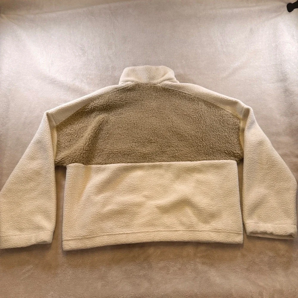 Columbia Neutral Sherpa Fleece Pullover Tan Cream Cozy Outdoor Crop Jacket Sz XL - Picture 9 of 12